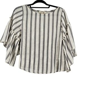 Listicle Striped Ruffle Sleeve Cotton Blouse Top M Coastal Chic Boho Minimalist